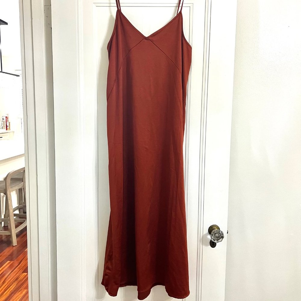 Hinge Satin Burnt Orange Maxi Dress